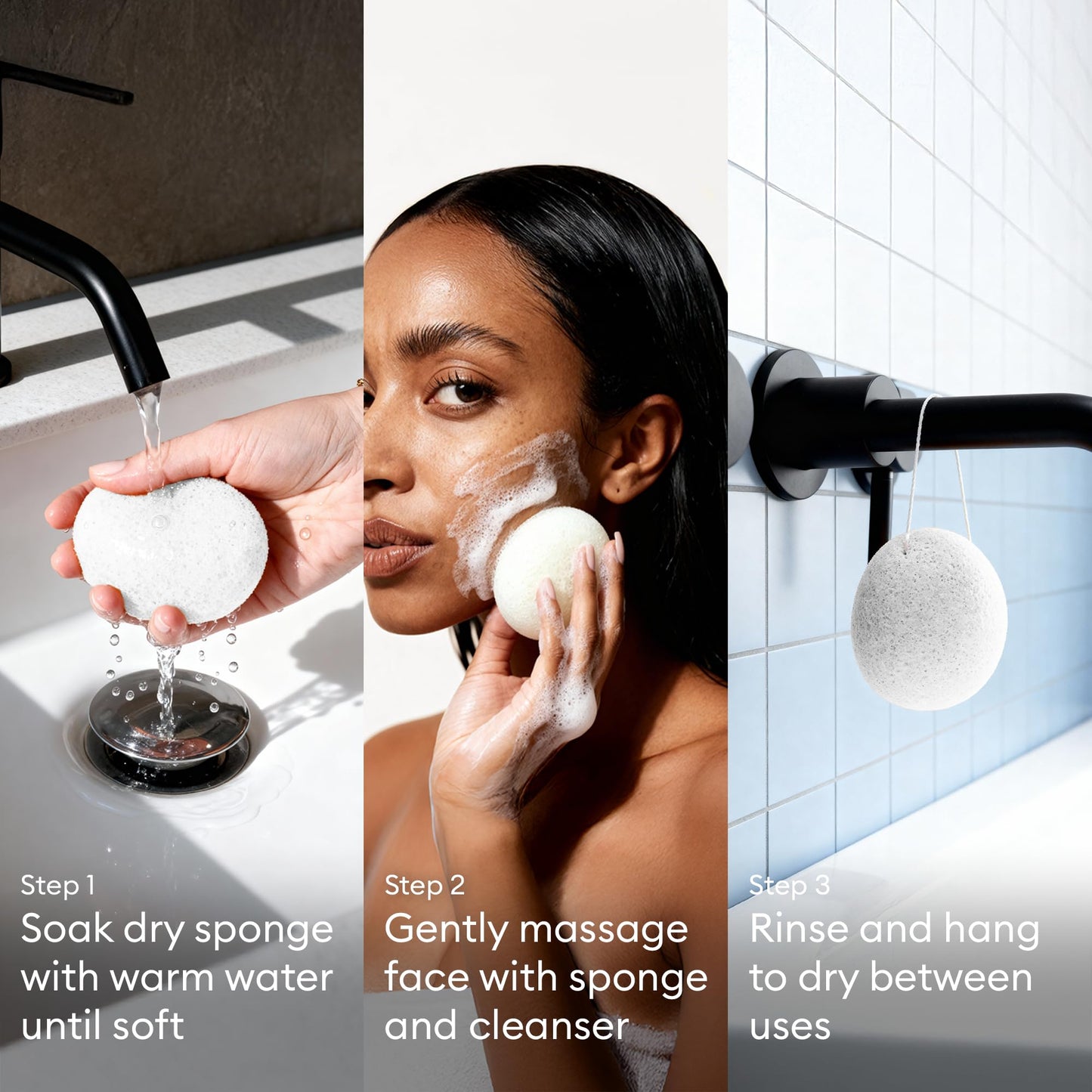 Vove Organic Konjac Facial Sponges 3-Pack - Natural Face Exfoliating Sponges with Bamboo Charcoal & Green Clay, Gentle Cleansing for All Skin Types