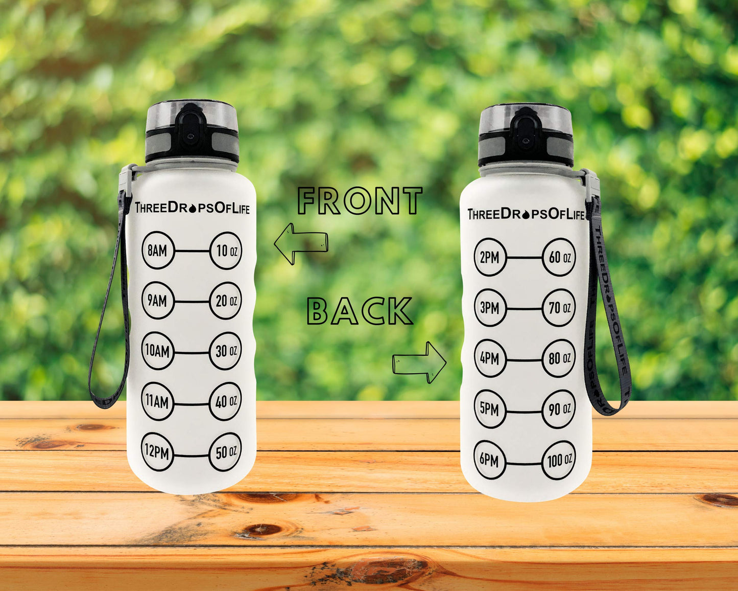 Three Drops of Life New 50oz Large Hydration Tracker Sport Water Bottles, Frosted Clear Tritan Plastic Bottle for Hydration Timer Tracking, Smart…