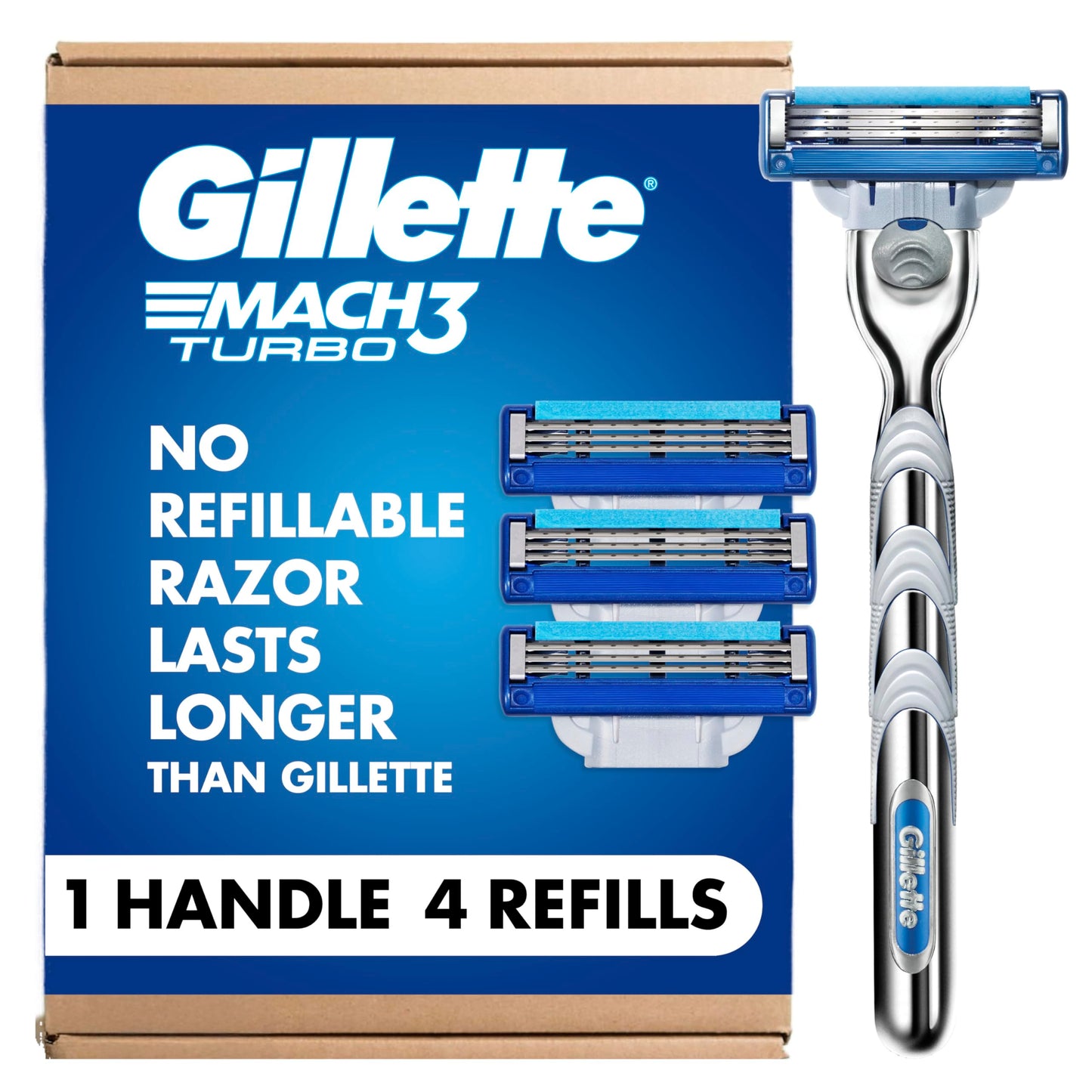 Gillette Mach3 Turbo Razors for Men, 1 Handle, 4 Blade Refills Beauty and Personal Care Gillette Default Title