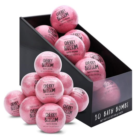 Body & Earth Bath Bombs Gift Set for Women, 10 X 3.5 oz Essential Oils Cherry Blossom Handmade Birthday Gift Idea for Family, Women, Mother's Day Beauty and Personal Care BODY & EARTH