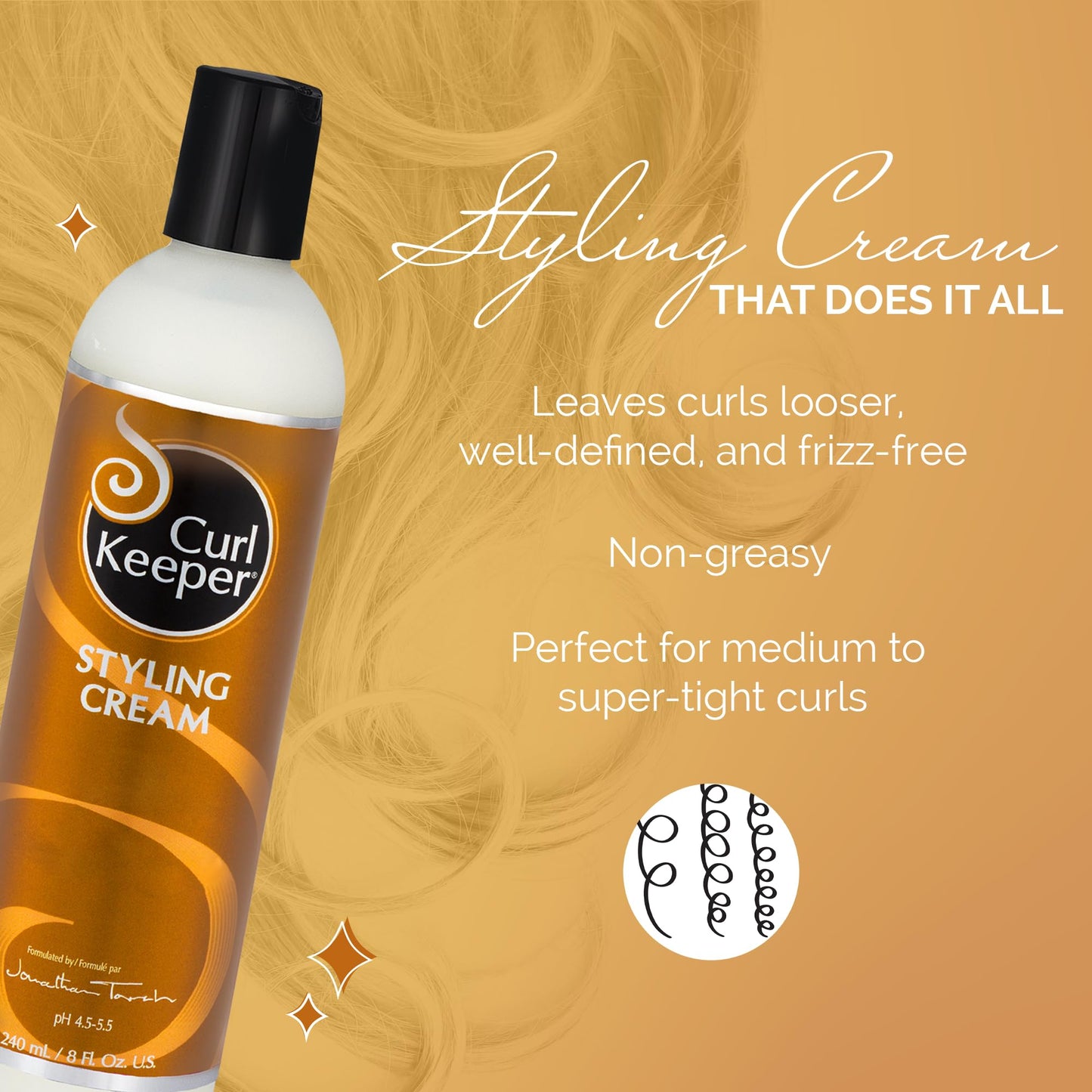 Curl Keeper Hair Styling Cream for Curly Hair, 8 Fl Oz - Frizz-Free Curl Defining Cream Defines, Detangles & Moisturizes for All Curl Types