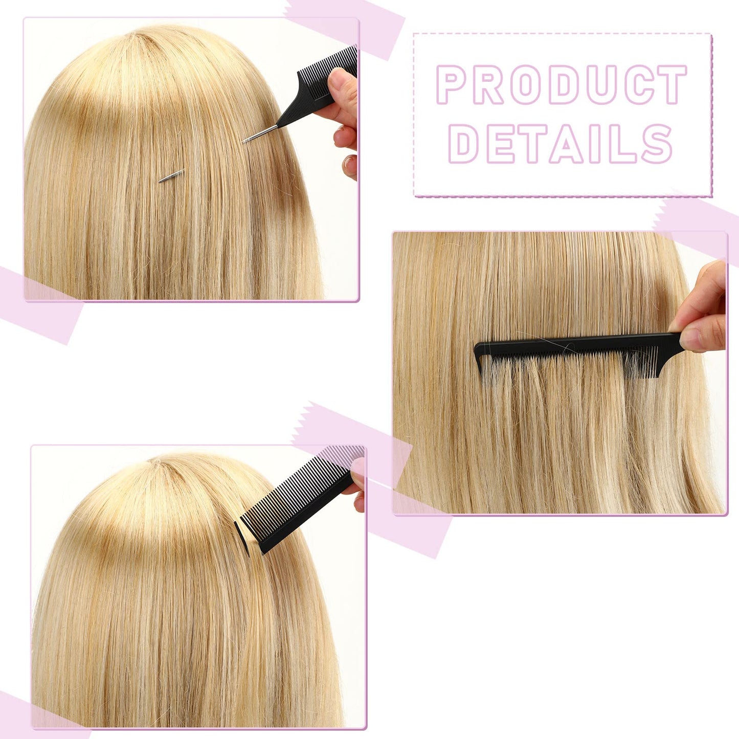 12 Piece Nylon Brushes Set for Grooming - Salon Teasing Brush, Double-Sided Edge Brush, Smooth Comb, Rat Tail Combs with Duckbill Clips for Women