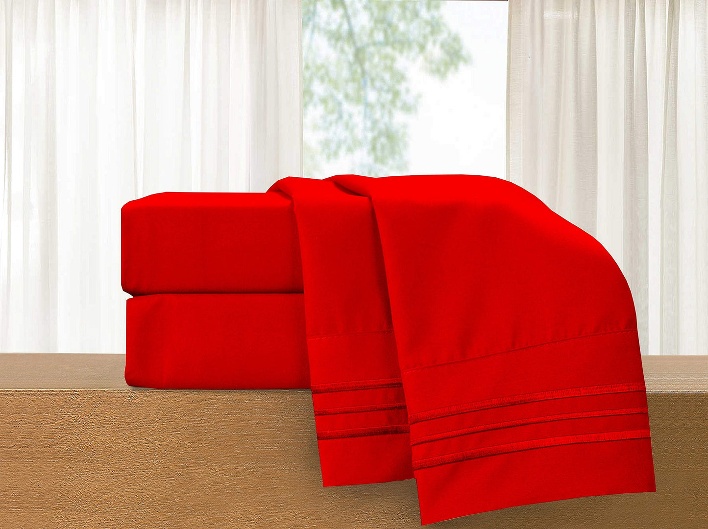 Elegant Comfort 1500 Thread Count Embroidered Egyptian Quality Luxurious Silky Soft Wrinkle & Fade Resistant 2-Piece Pillowcase, King, Red