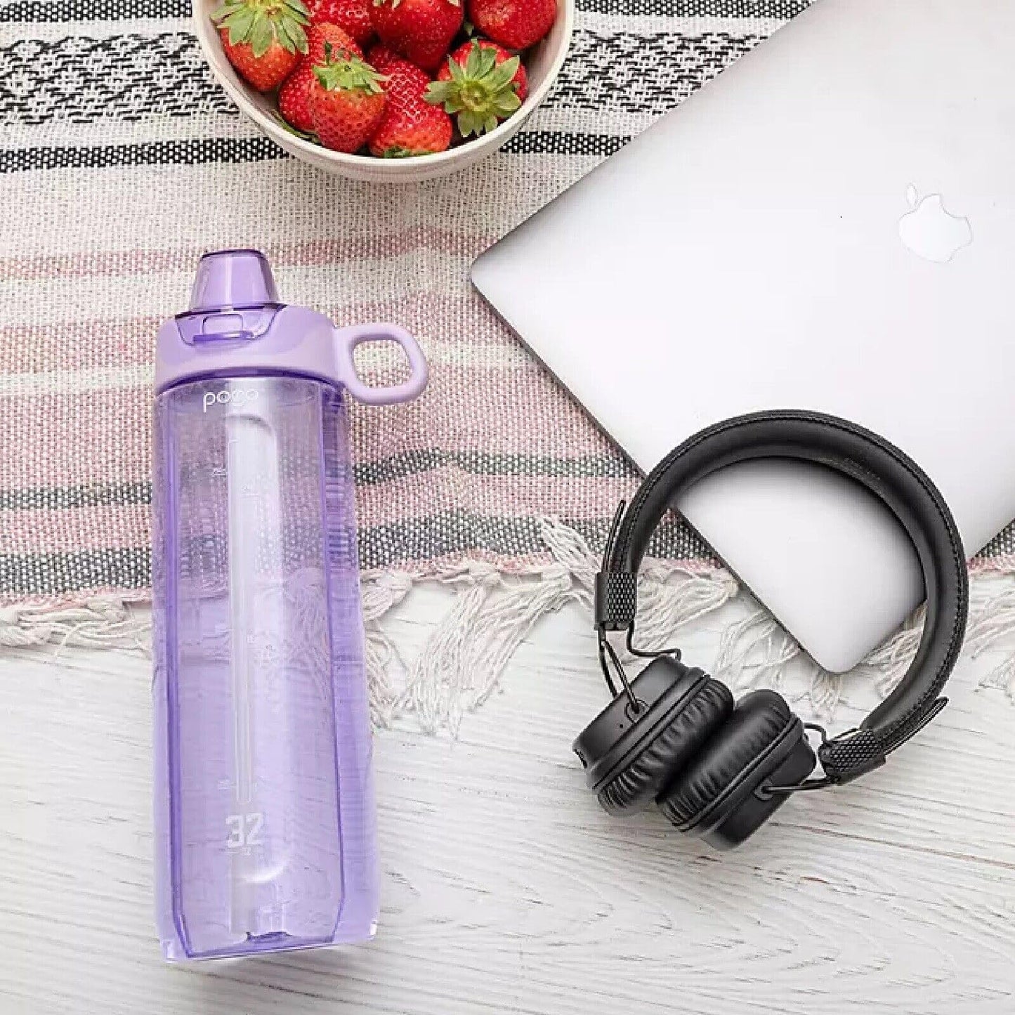 Pogo BPA Free Tritan Water Bottles with Flip Lid and Straw - 32 Ounce, 3 Pack (Lilac, Pink Satin, Gray)