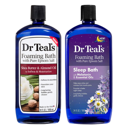 Dr. Teals Foaming Bath Variety Gift Set (2 Pack, 34oz Ea) Shea Butter & Almond Oil, Melatonin Sleep Bath - Essential Oils Blended with Pure Epsom Salt Beauty and Personal Care Dr Teal's