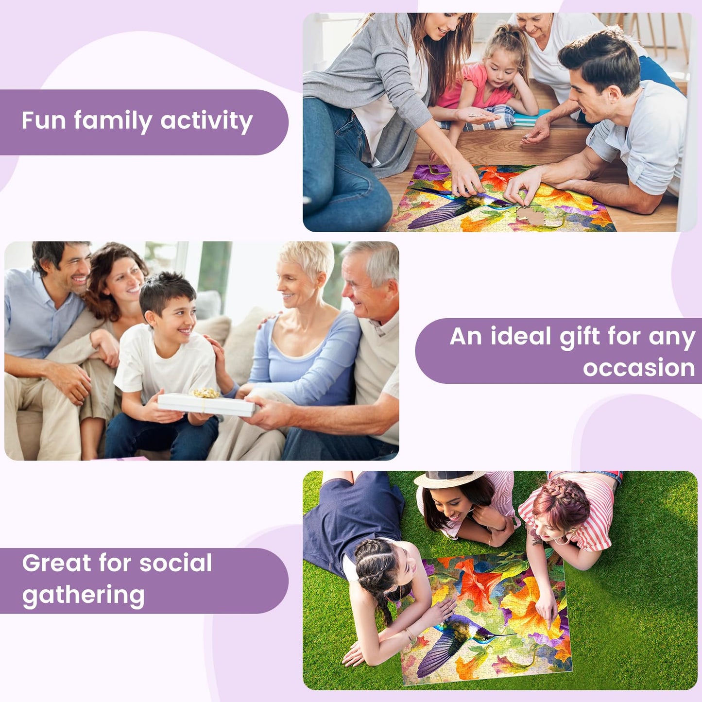 VOLUVOLU 500 Piece Jigsaw Puzzle – Hummingbird & Flower Design, Fun Birthday Party Puzzle for Adults, Kids & Family