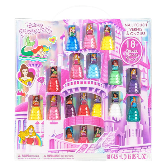 Townley Girl Disney Princess 18 Piece Water-Based Nail Polish Set, Castle Theme, Quick Dry and Peels-Off, Nail Paint Set for Girls, Perfect