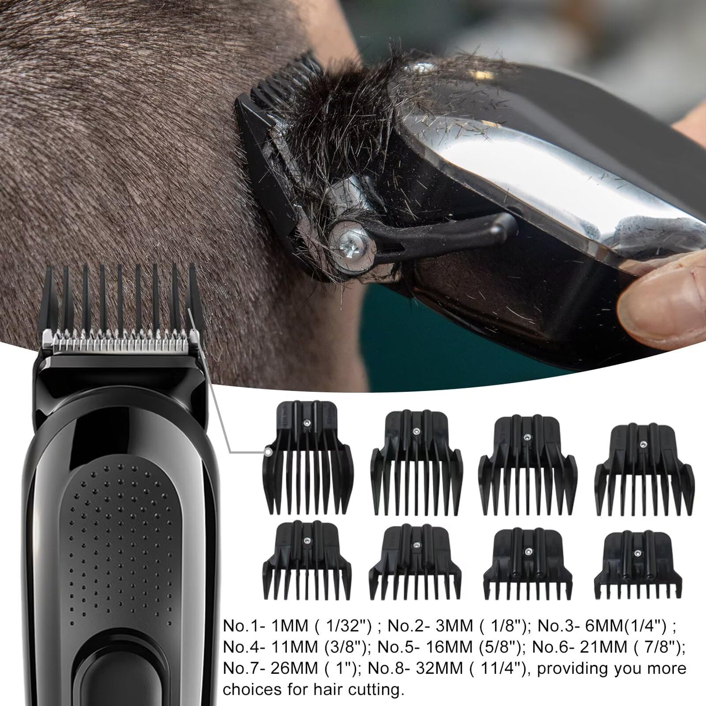 8 Pack Hair Clipper Guards Set for Wahl Detailer, for Andis T-Out liner, for BaBylis PRO, Snap-on Blade Attachment Combs with Springs (1/32" to 11/4") Beauty and Personal Care USonline911