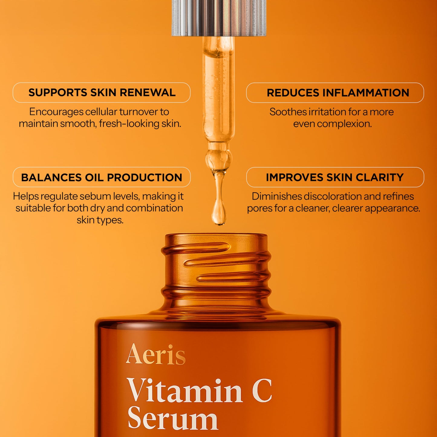 Aeris Vitamin C Face Serum - Hydrating & Revitalizing Formula For Dark Spots, Uneven Tone & Fine Lines - Dermatologist Tested, Anti-Aging, Korean