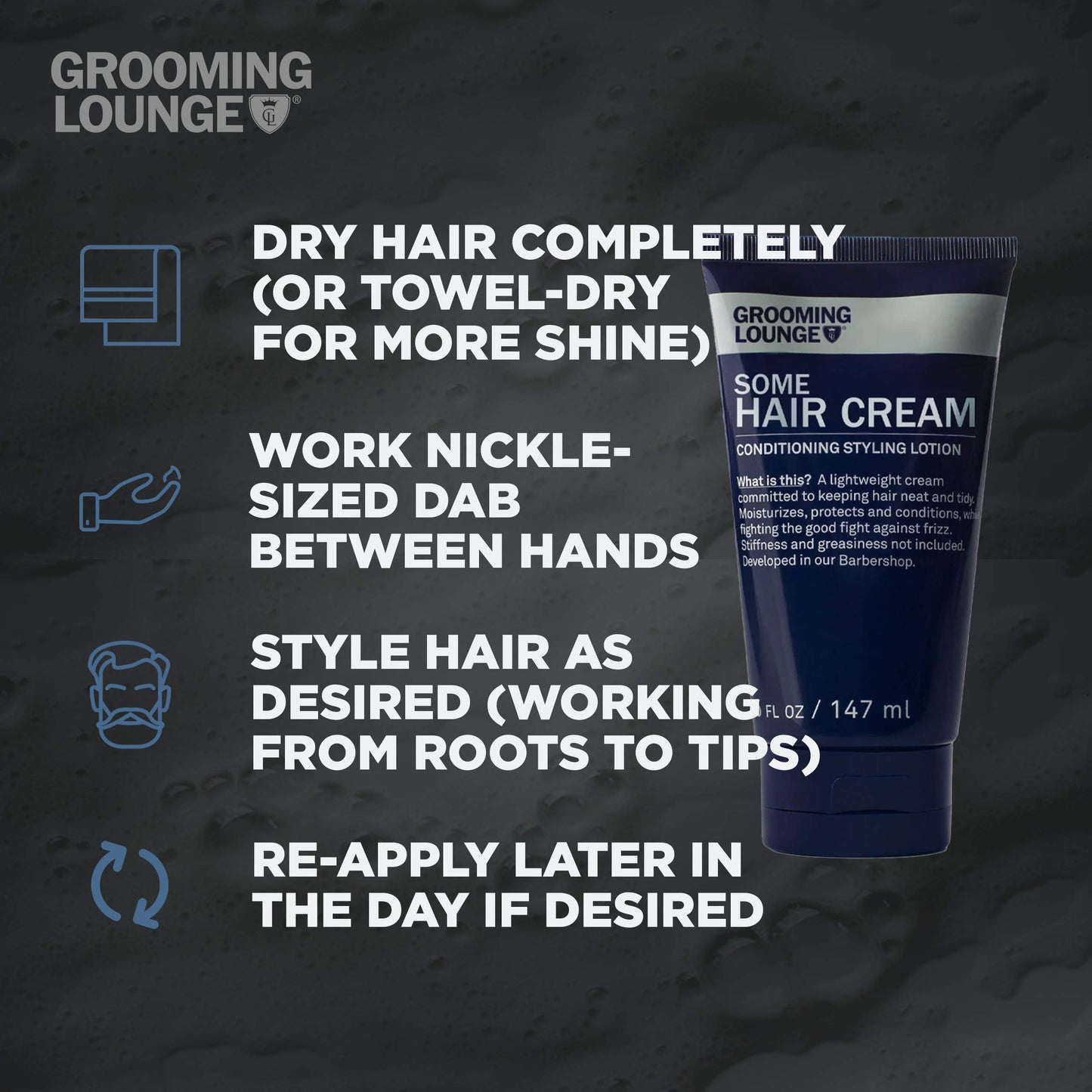 Grooming Lounge Some Hair Cream - Sculpting, Low Shine, Flexible Styling Cream for Men - Moisturizing, Conditioning, and Texturizing with Firm, Strong