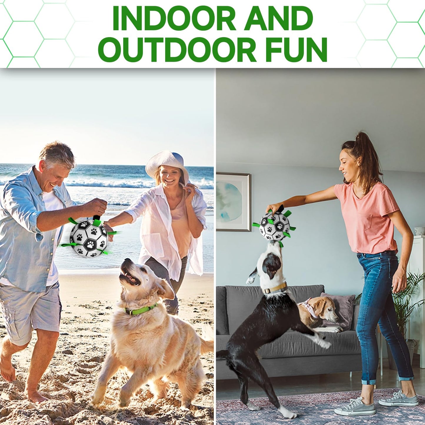 QDAN Premium Dog Soccer Ball with Straps – Durable Herding & Training Ball for Small/Medium Dogs – Fun Outdoor Puppy Toy, Birthday Gift, 6 Inch