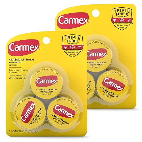 Carmex Medicated Lip Balm Jar, Lip Moisturizer for Dry, Chapped Lips, 0.25 OZ - (2 Packs of 3)