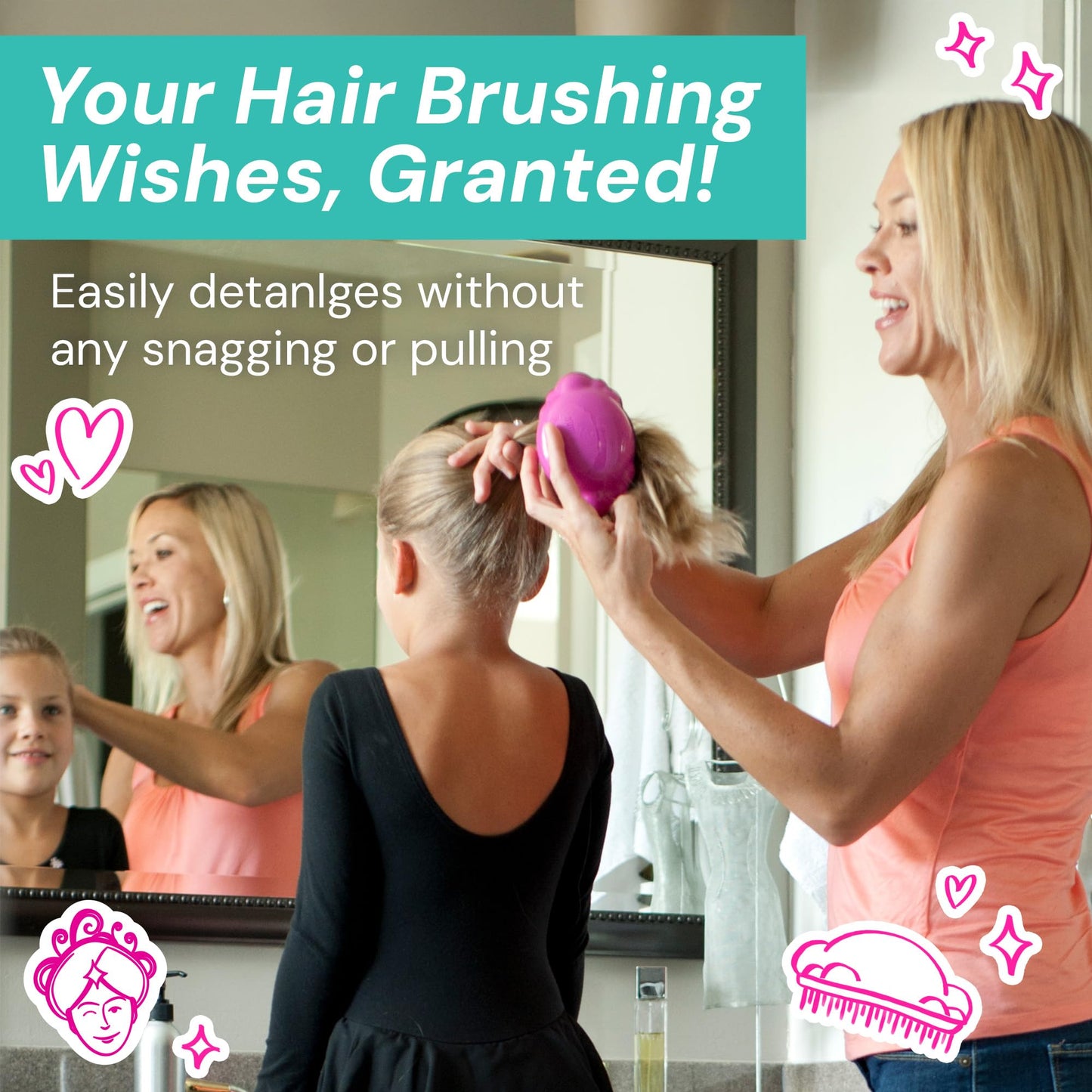 Knot Genie Teeny Detangling Hair Brush for Kids (Fairy Pink) | Perfect Detangling Brush for Curly Hair, Gently Separate Tangles, Leaves Hair Smooth
