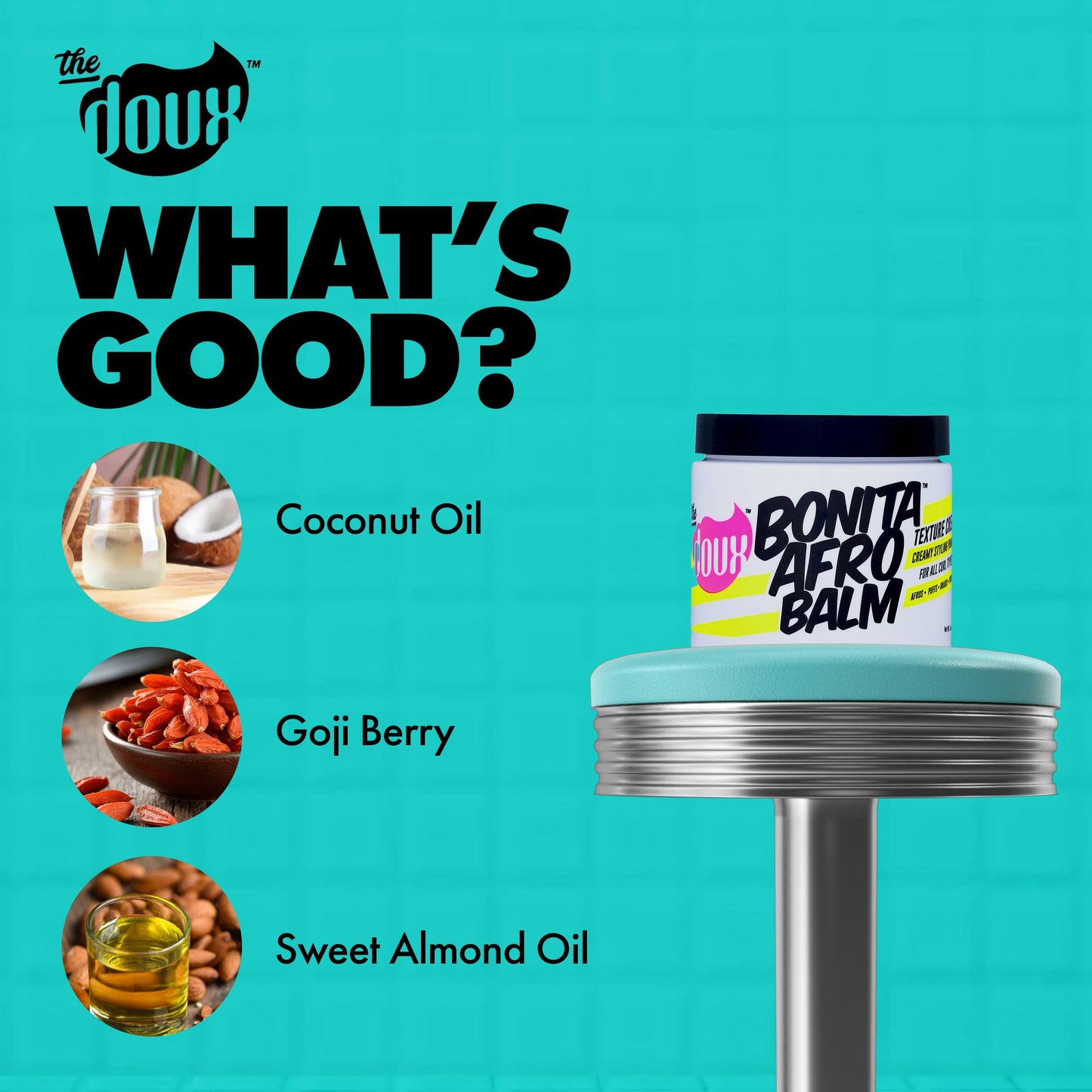 The Doux BONITA AFRO BALM - Texture Styling Cream - Pomade for Women and Men - Add Shine, Softness, and Moisture to Your Curls - Flyaway Hair Tamer