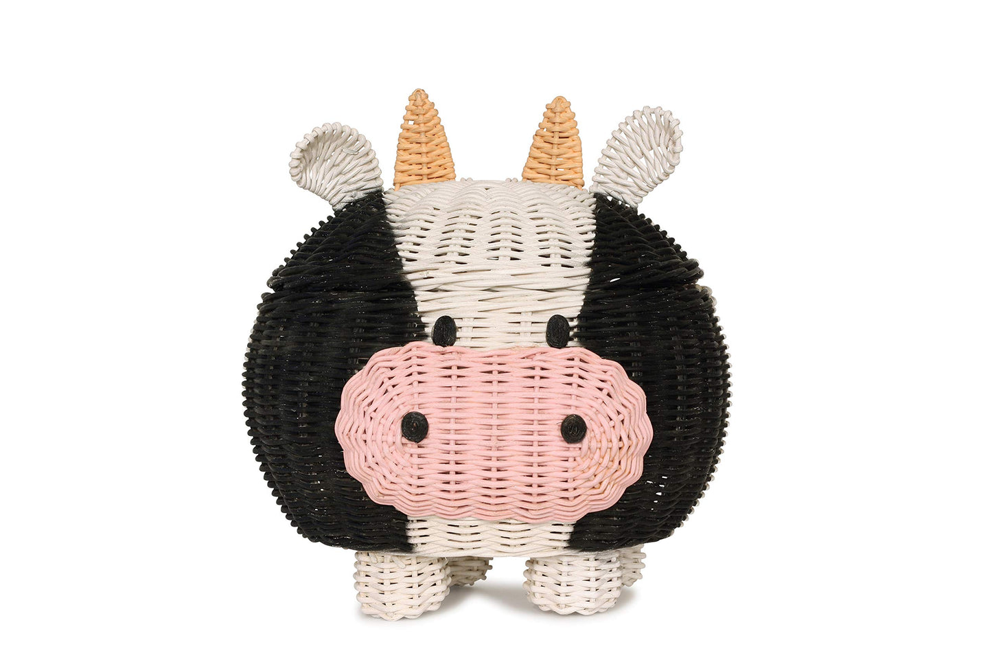 G6 COLLECTION Cow Rattan Storage Basket With Lid Decorative Bin Home Decor Hand Woven Shelf Organizer Cute Handmade Handcrafted Nursery Gift Animal…