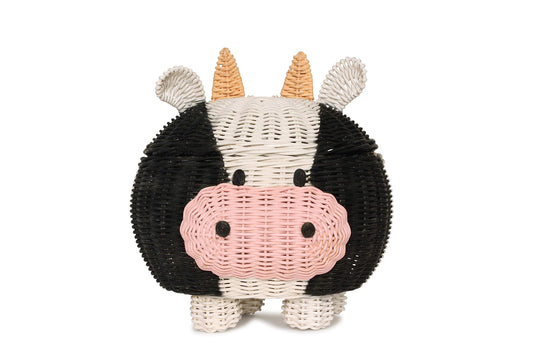 G6 COLLECTION Cow Rattan Storage Basket With Lid Decorative Bin Home Decor Hand Woven Shelf Organizer Cute Handmade Handcrafted Nursery Gift Animal…