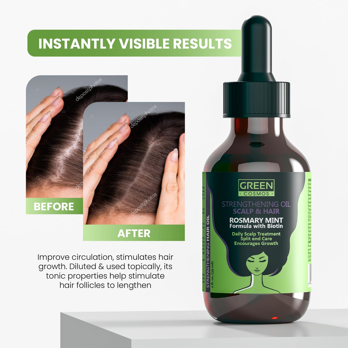 100% Rosemary Oil for Hair Growth - Nourishes Scalp, Boosts Circulation, Relieves Itchy & Dry Scalp, Strengthens Hair & Eyebrow & Eyelash Health