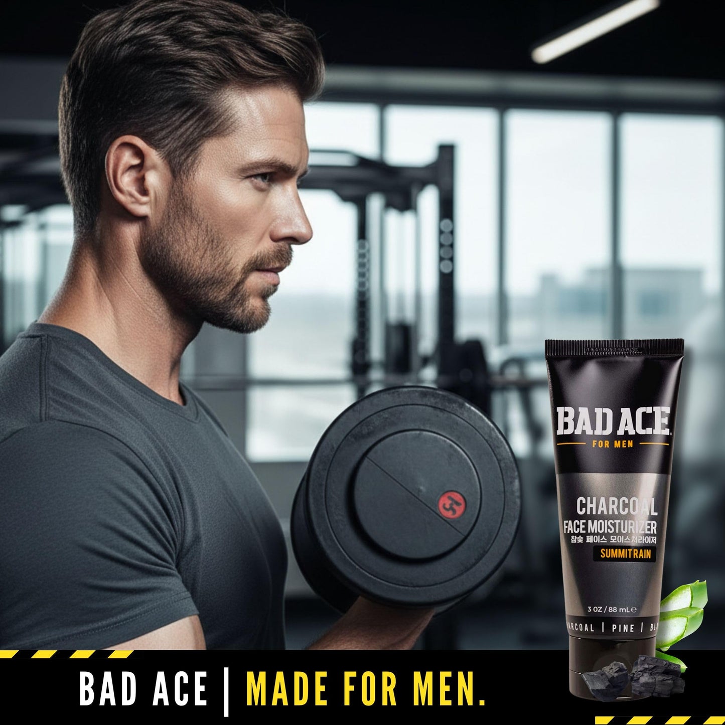 BAD ACE Daily Men's Face Moisturizer for Oily Skin, Premium Korean Skin Care Hydrating Facial Cream, Charcoal Face Lotion with Natural Extracts, Men’s