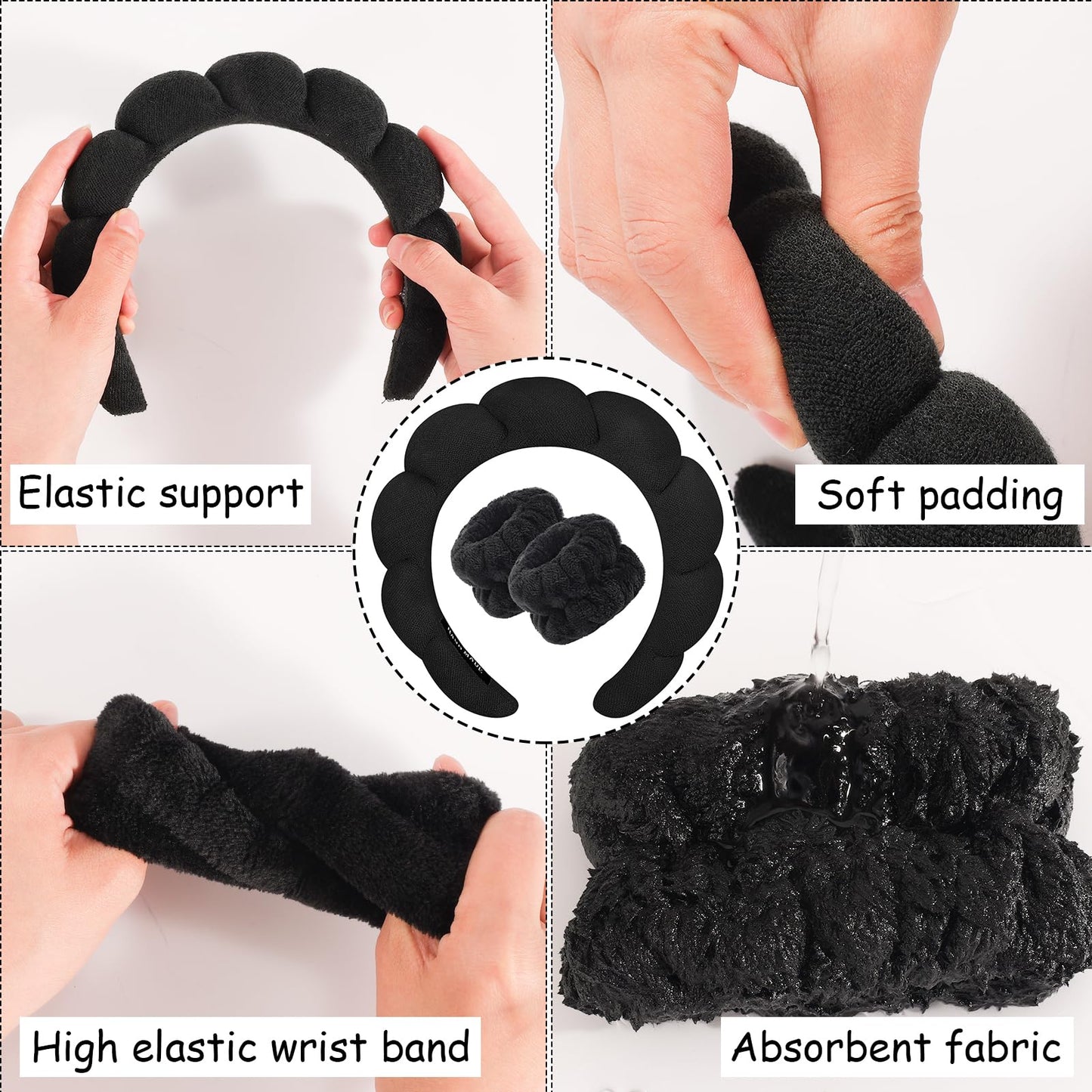 Zkptops Spa Headband for Washing Face Wristband Sponge Makeup Skincare Headband Terry Cloth Bubble Soft Get Ready Hairband for Women Girl Puffy Padded Beauty and Personal Care Zkptops