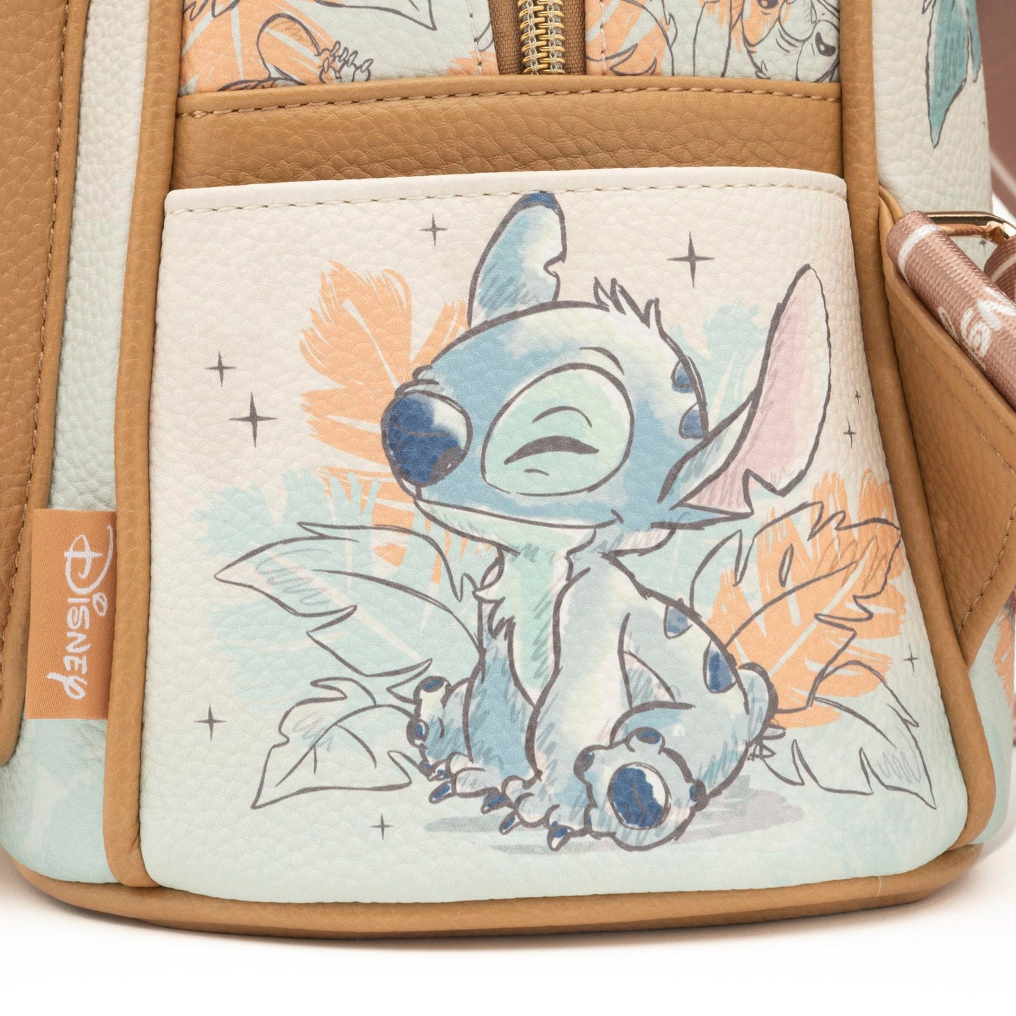 Wondapop - Stitch and Angel Hug It Out 11"" Vegan Leather Fashion Mini Backpack, Brown