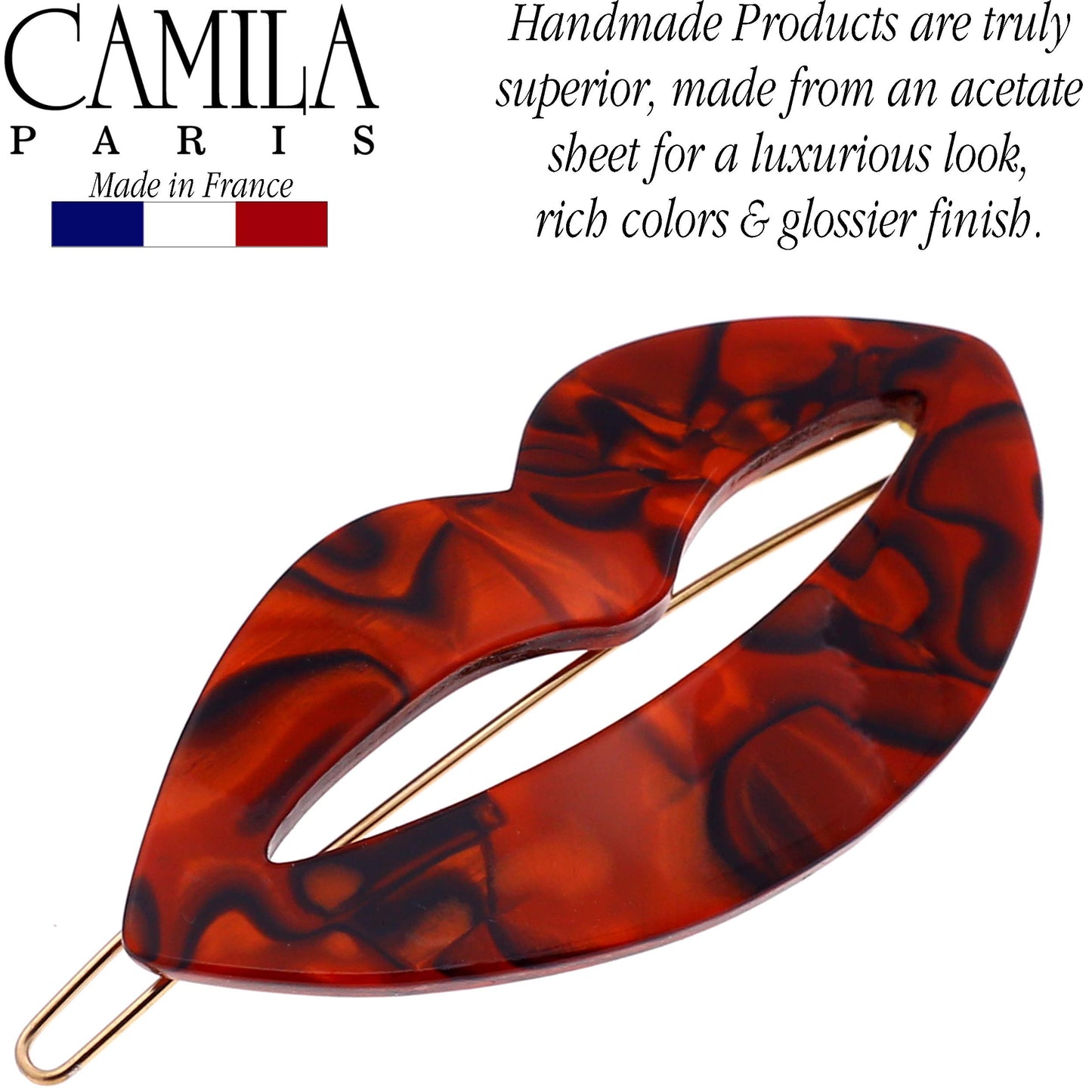 Camila Paris CP2972 French Hair Barrette Clip for Girls, Small Handmade Kiss Red, Strong Hold Grip Hair Clips for Women, No Slip and Durable Styling