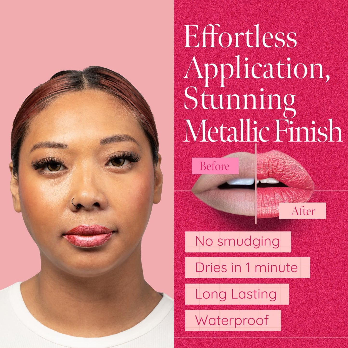 Aromi Metallic Liquid Lipstick | Peachy Pink, Coral Lip Color with Shimmery Finish, Long-lasting, Vegan, Cruelty-free, Smudge Proof, Gluten Free (Rose