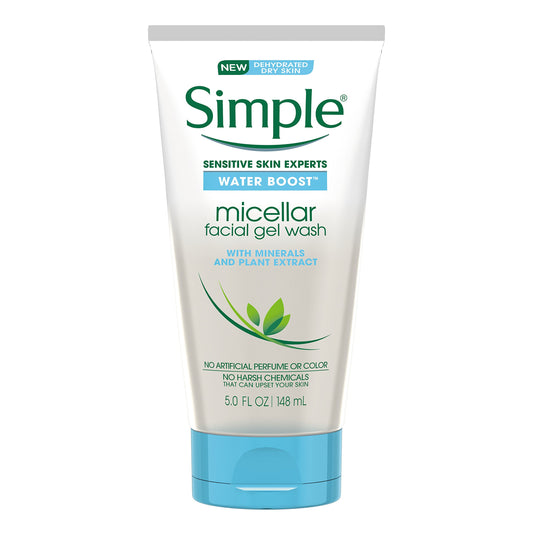 Simple Water Boost Micellar Facial Gel Wash for Sensitive Skin, 5 Ounce (Pack of 3)