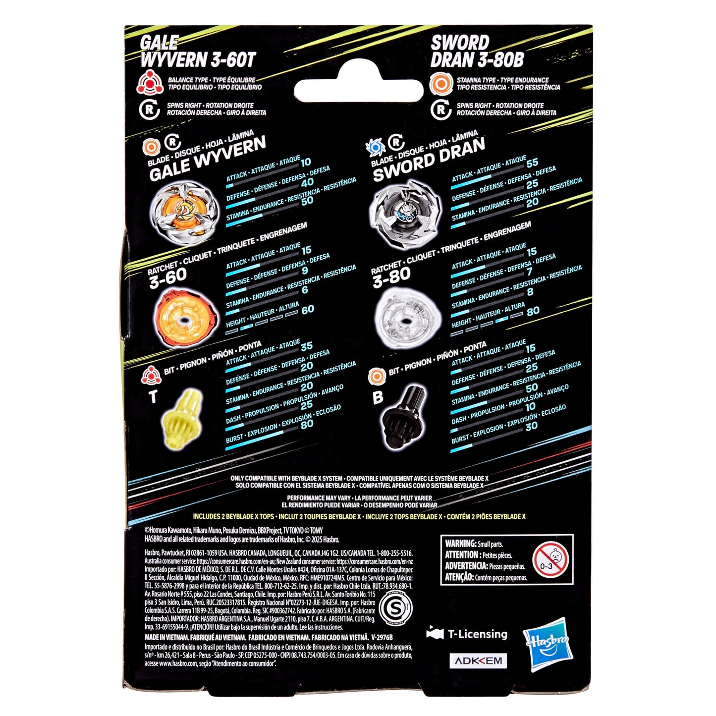 Beyblade X Gale Wyvern 3-60T & Sword Dran 3-80B Dual Pack Set with 2 Right-Spinning Tops; Battle Tops; Games/Toys for Boys & Girls 8+