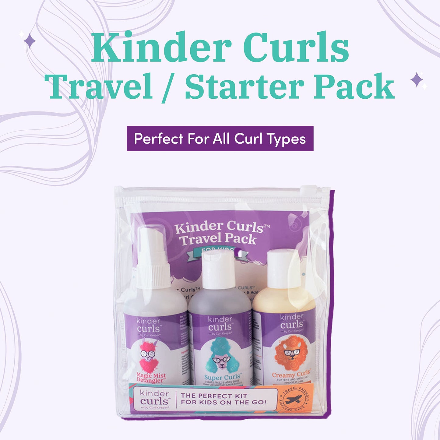 CURL KEEPER - Kinder Curls Kinder Travel Set - Complete Children's Hair Care Travel Set to Detangle, Define, and Soften Curly Hair (3.4 oz / 100 ml)