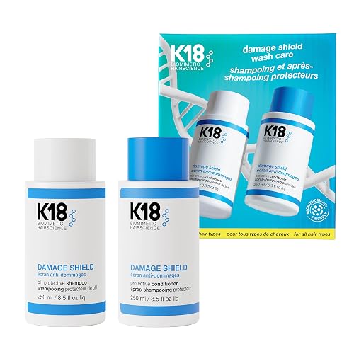 K18 Damage Shield Wash Care Set | Full-Size Color-Safe Protective Shampoo + Conditioner Reduces Frizz And Tangles, Maintains Hair Health, Protects