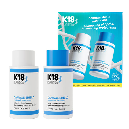 K18 Damage Shield Wash Care Set | Full-Size Color-Safe Protective Shampoo + Conditioner Reduces Frizz And Tangles, Maintains Hair Health, Protects