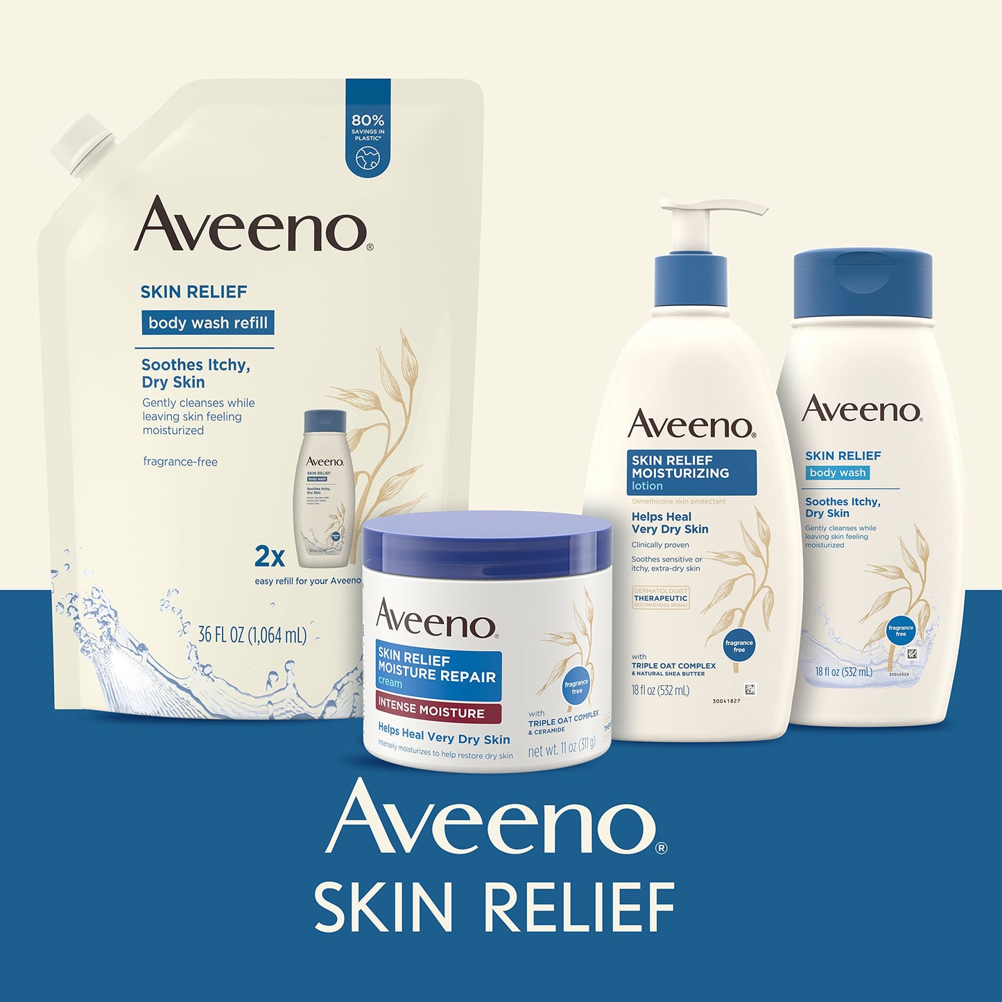 Aveeno Skin Relief Fragrance-Free Moisturizing Lotion for Sensitive Skin, with Natural Shea Butter & Triple Oat Complex, Unscented Therapeutic Body