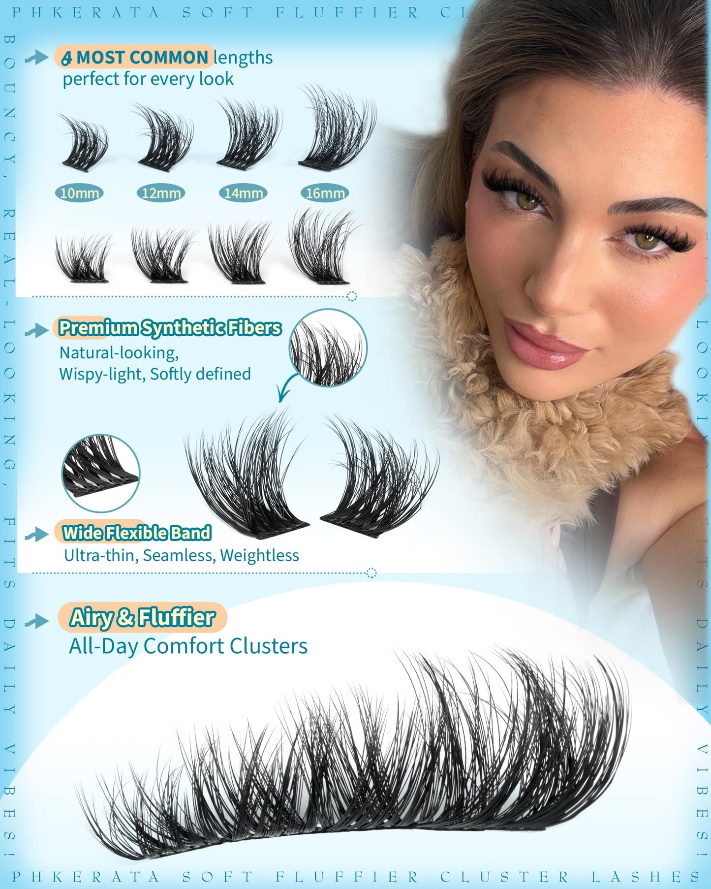 PHKERATA Fluffy Lash Clusters Wispy Eyelash Clusters Natural C Curl Cluster Eyelash Extensions Volume Individual Lashes DIY Eyelash Extension Beauty and Personal Care PHKERATA