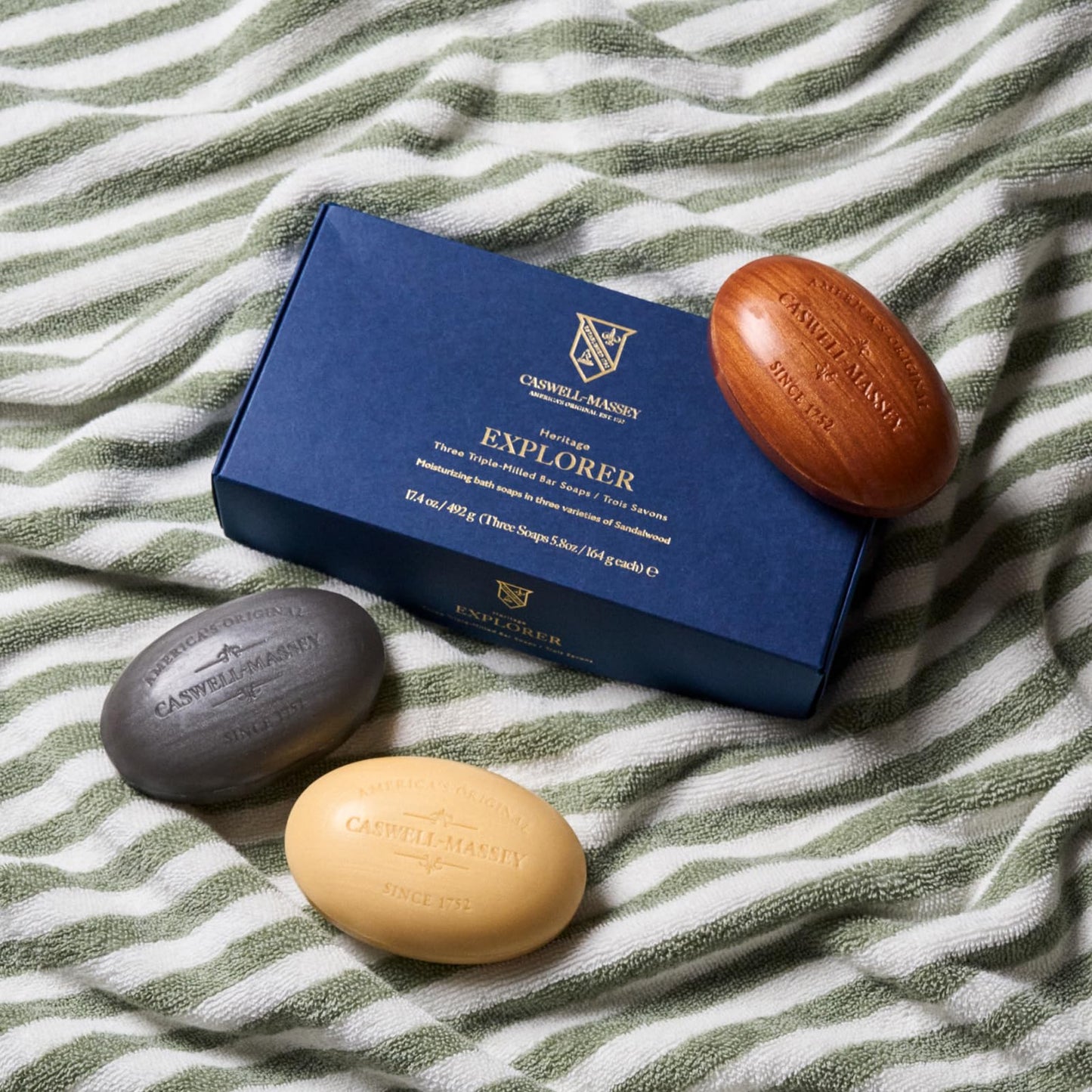 Caswell-Massey Men’s Bar Soap Gift Set - 2571, Woodgrain & Sandalwood - Moisturizing Triple-Milled Body Wash Bars for All Skin Types, Plant-Based