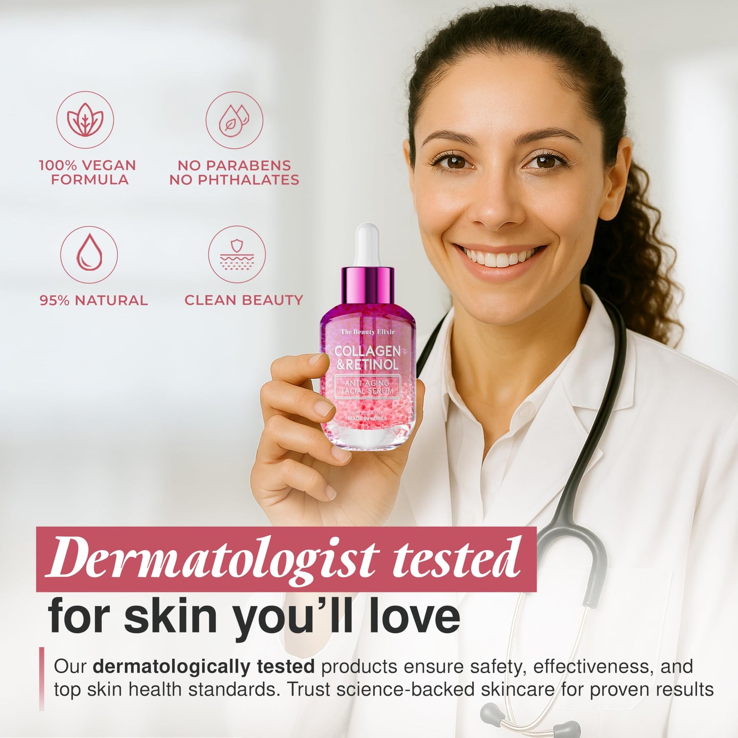 The Beauty Elixir Collagen & Retinol Serum For Face - Ultra Hydrating, Restores, Smooths & Reduces Wrinkles - Dermatologist Tested, Natural