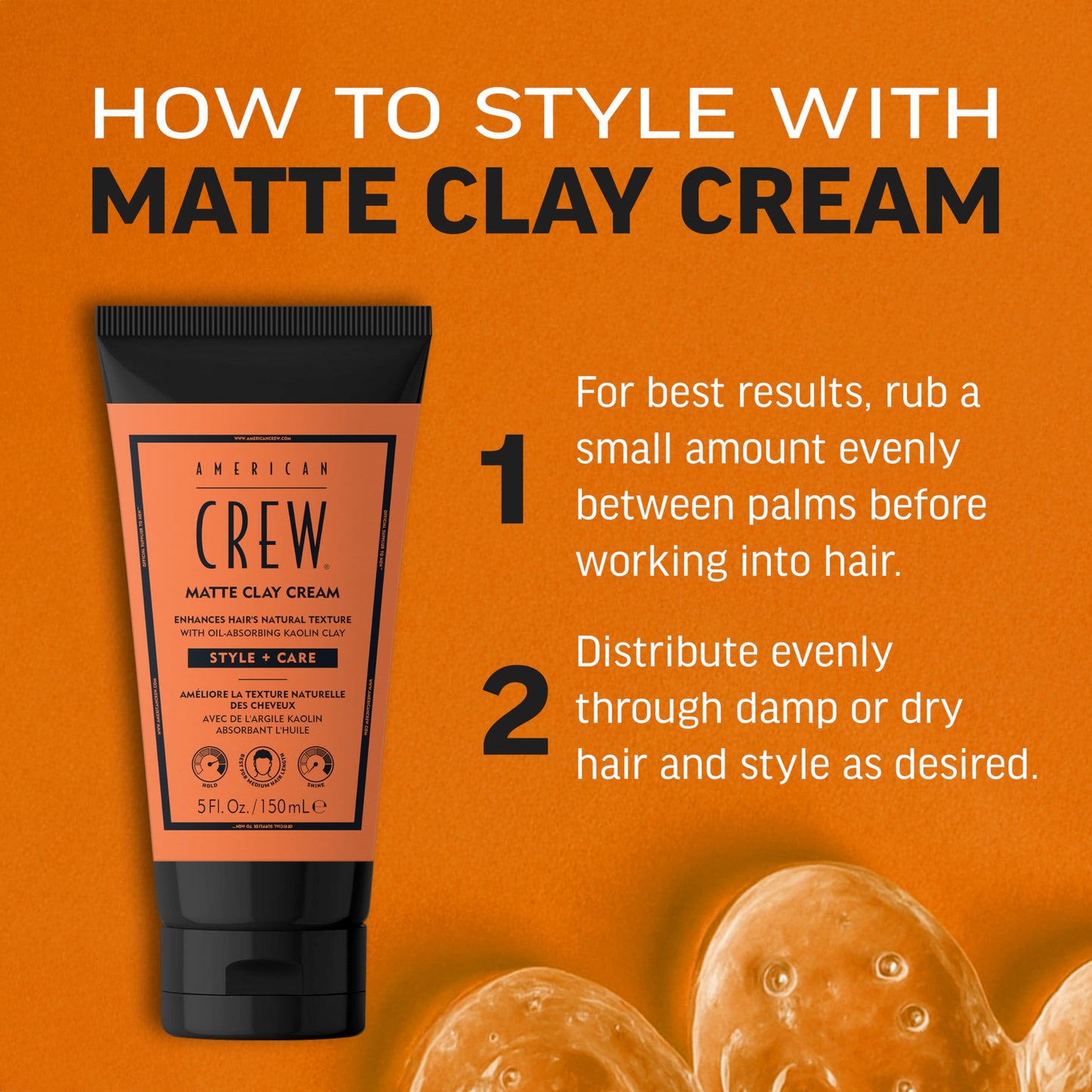 AMERICAN CREW Matte Clay Cream, Thickening & Defining Hair Clay with Kaolin Clay & Coconut Oil, Medium Hold Matte Finish for Fine & Straight Hair, 5