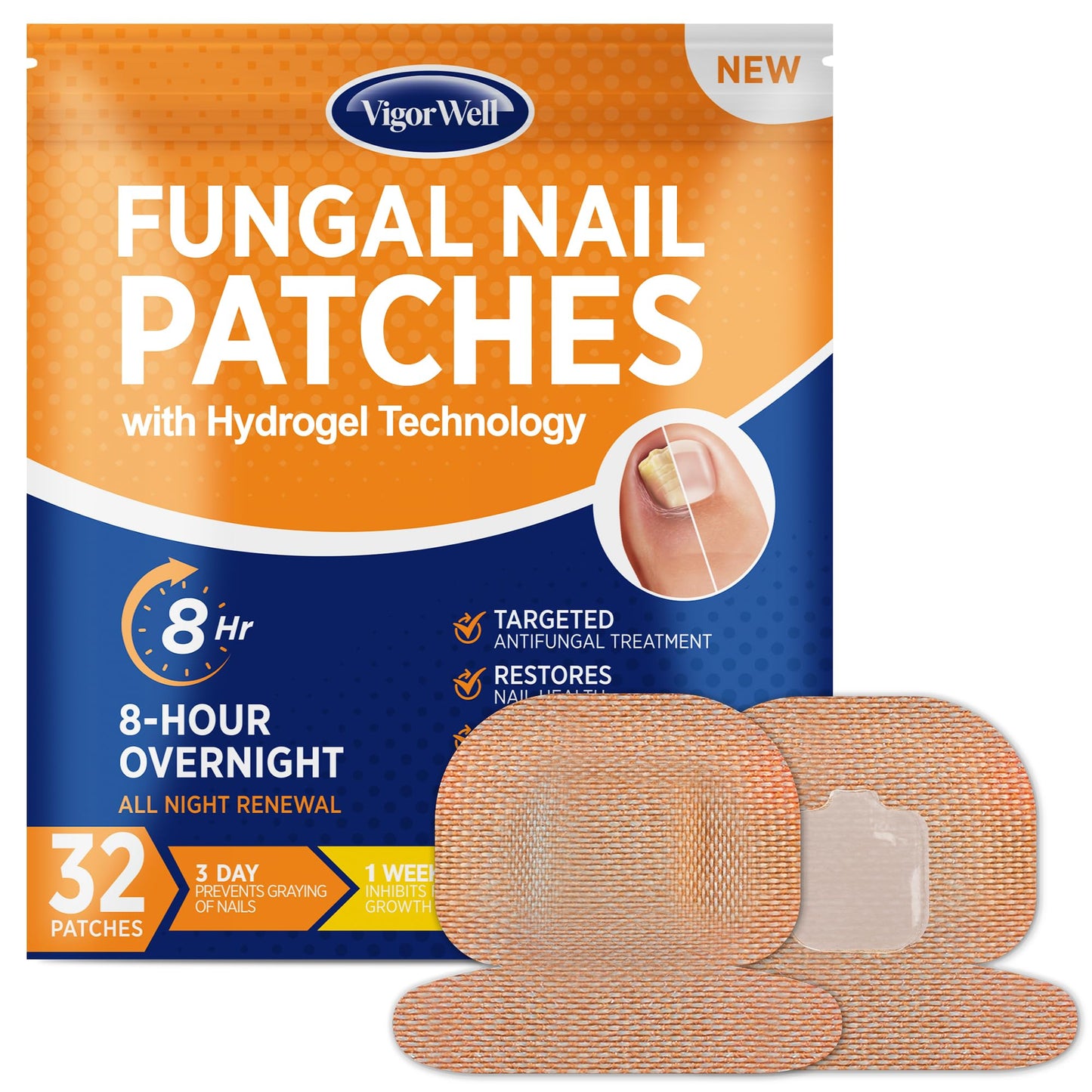 Toenail Fungus Treatment Extra Strength - (Medium) 32 Nighttime Hydrogel Patches for Overnight Toenail Repair - Visible Results in 8 Hours - Fungal Beauty and Personal Care VigorWell Default Title