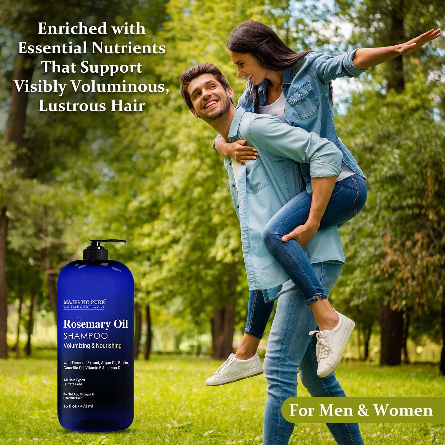 Majestic Pure Rosemary Oil Shampoo for Hair Growth - Volumizing & Nourishing Shampoo - with Vitamin E & Argan Oil - Sulfate Free, for Men & Women - 16