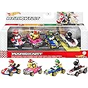 Hot Wheels Mario Kart Set of 4 Die-Cast Toy Cars with Attached Character Drivers, Includes Black Yoshi (Amazon Exclusive)