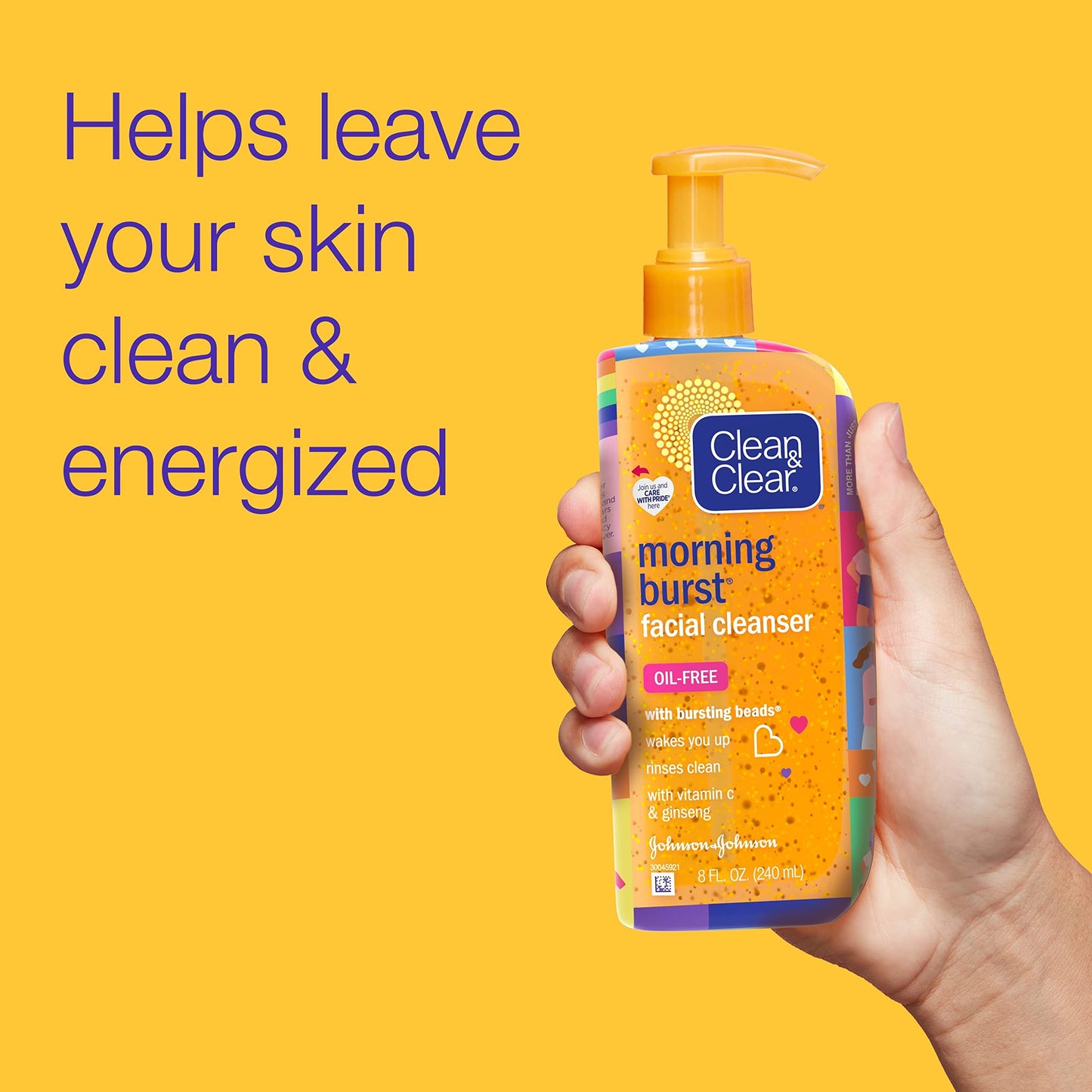 Clean & Clear Morning Burst Oil-Free Facial Cleanser, Brightening Vitamin C & Ginseng, Daily Face Wash, Hypoallergenic, Special Care with Pride