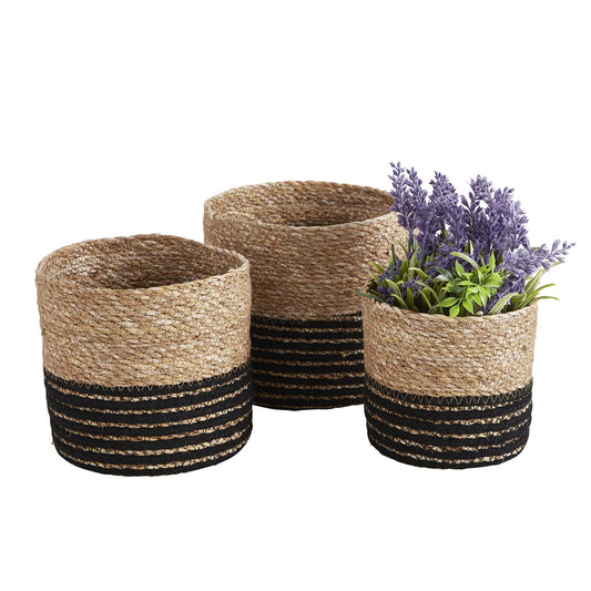 47th & Main Creative Brands Cylinder Basket Set, Small, Seagrass- Black Stripe, Set of 3