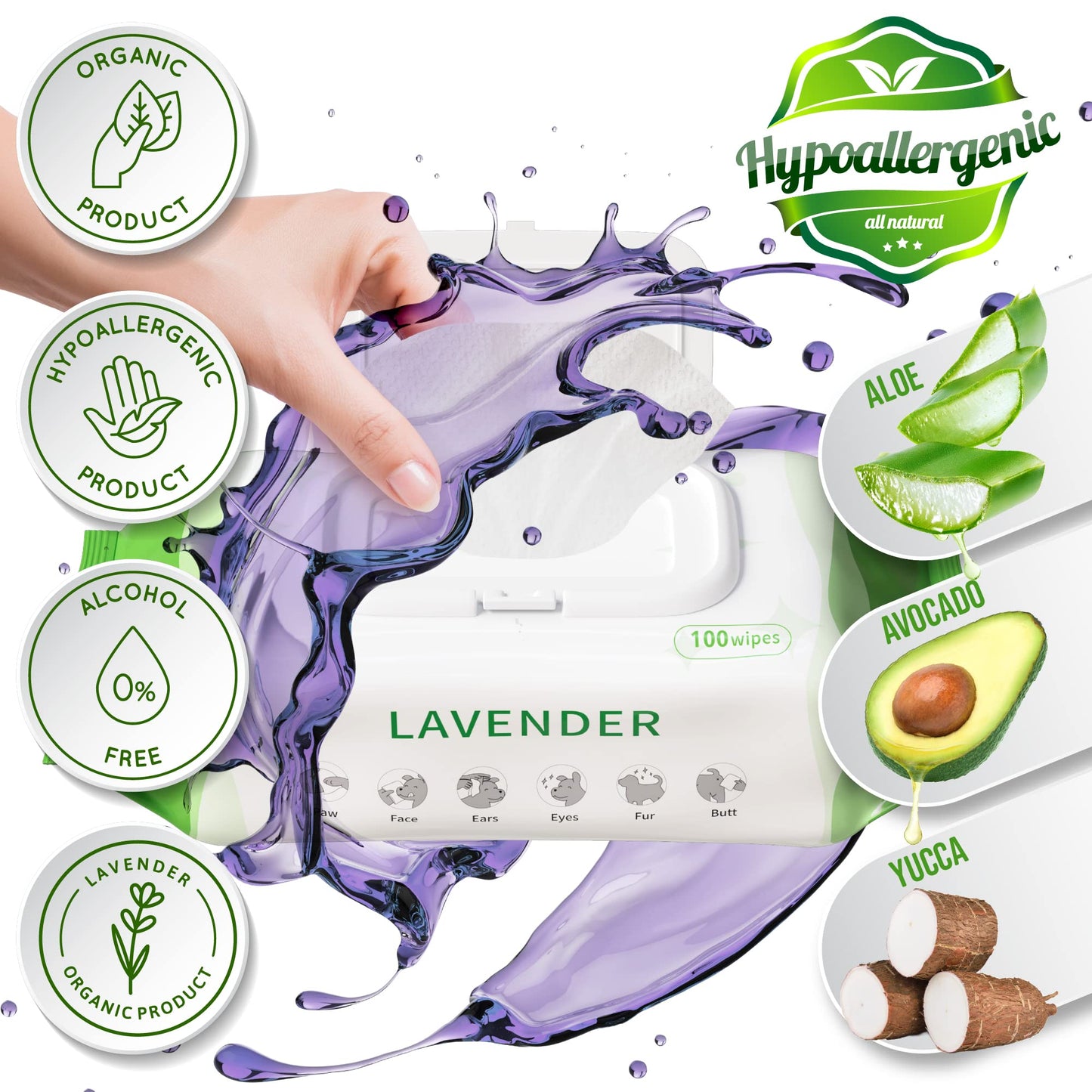 Petazy 400 Dog Wipes – Organic Lavender Scented Pet Wipes for Paws, Butt, Ears & Eyes – Extra Thick, Deodorizing + Bonus Glove Wipes for Dogs & Cats