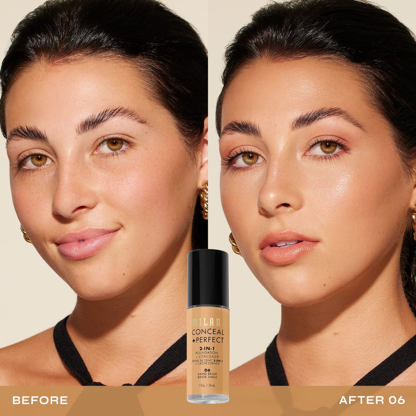 Milani Conceal + Perfect 2-in-1 Foundation + Concealer for a Flawless Complexion, Under Eye Corrector, Cover Redness and Imperfections, Waterproof
