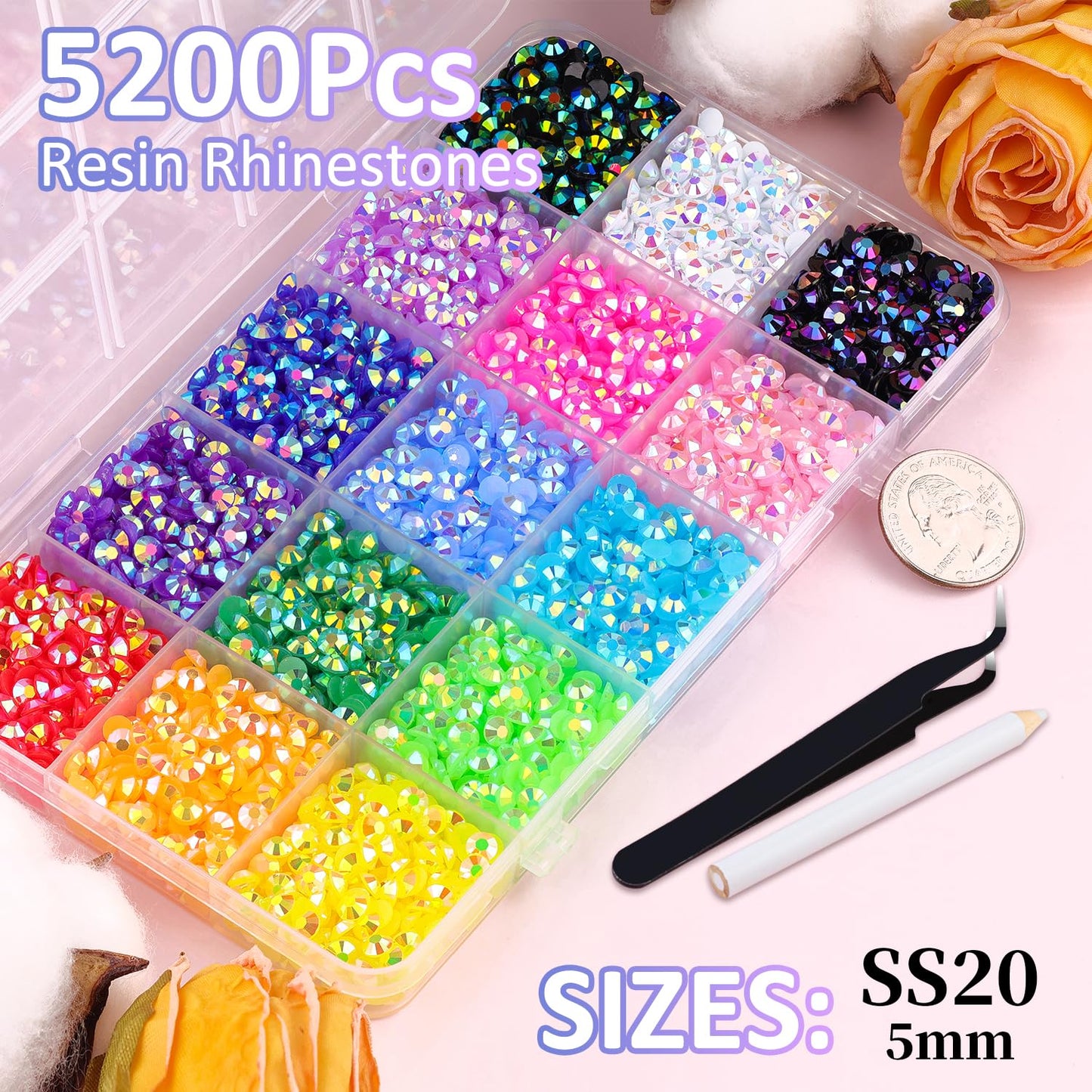 5200Pcs Resin Jelly Rhinestones for Crafting, Mixed-Color 5mm Flatback Gems, Bedazzling Crystal with 3Pcs 10ml B7000 Jewelry Glue for DIY Crafts Beauty and Personal Care TINKRSTUFF
