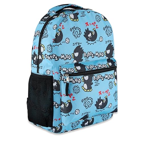 Hello Kitty Allover School Backpack - My Melody, Kuromi, Keroppi, Badtz-Maru - Backpack for Boys, Girls, Women - Official Character School Bookbag (Badtz Maru Blue)