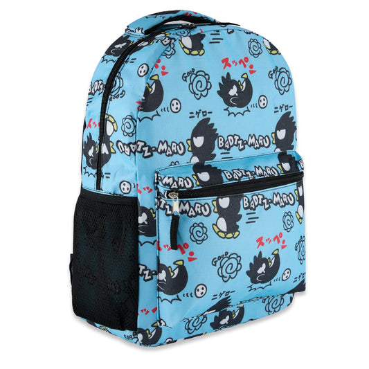 Hello Kitty Allover School Backpack - My Melody, Kuromi, Keroppi, Badtz-Maru - Backpack for Boys, Girls, Women - Official Character School Bookbag (Badtz Maru Blue)