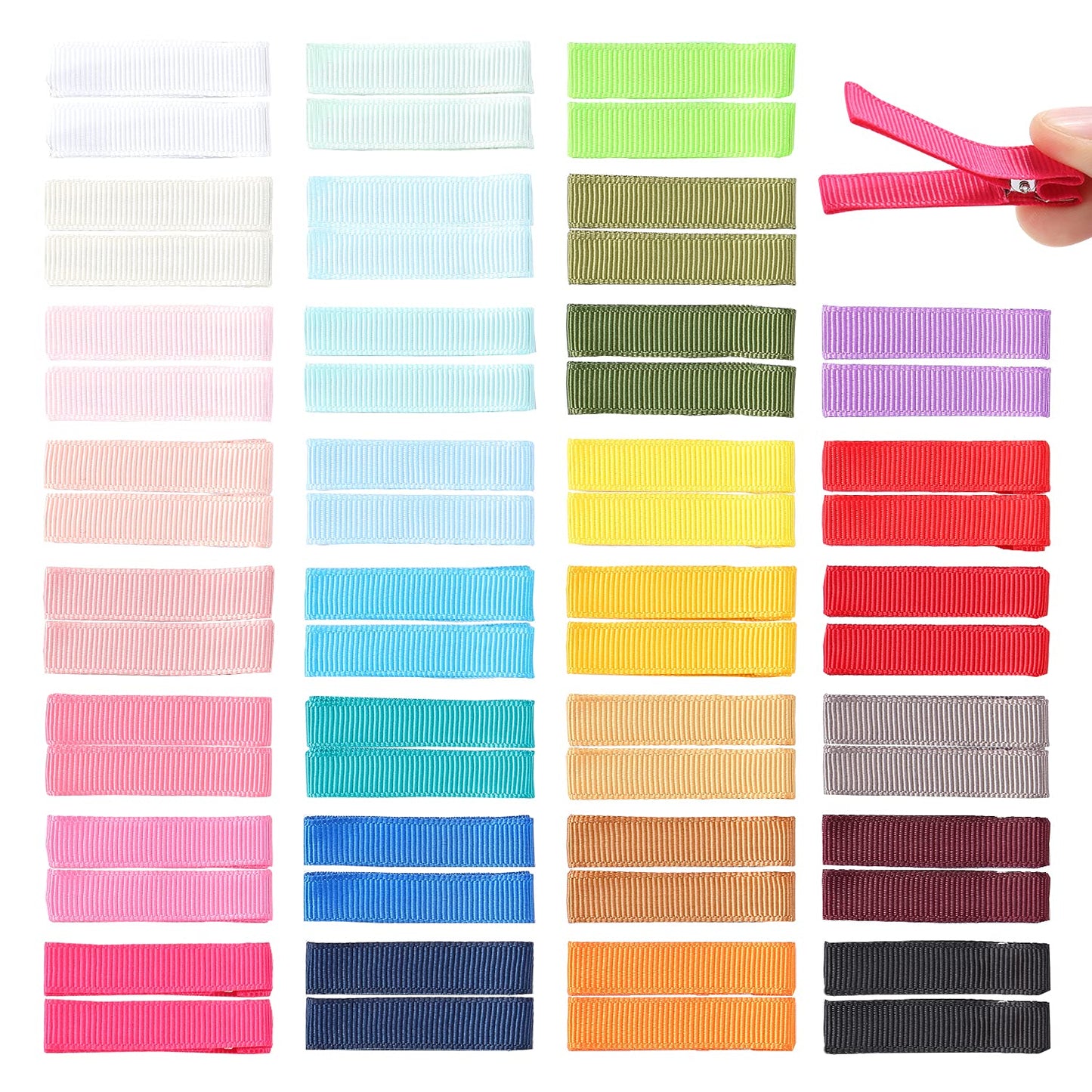Cinaci 60 Pack/30 Pairs 5 CM 2 Inch Solid Plain Grosgrain Ribbon Cloth Fabric Covered Fully Lined DIY Metal Alligator Hair Clips Duckbill Barrettes