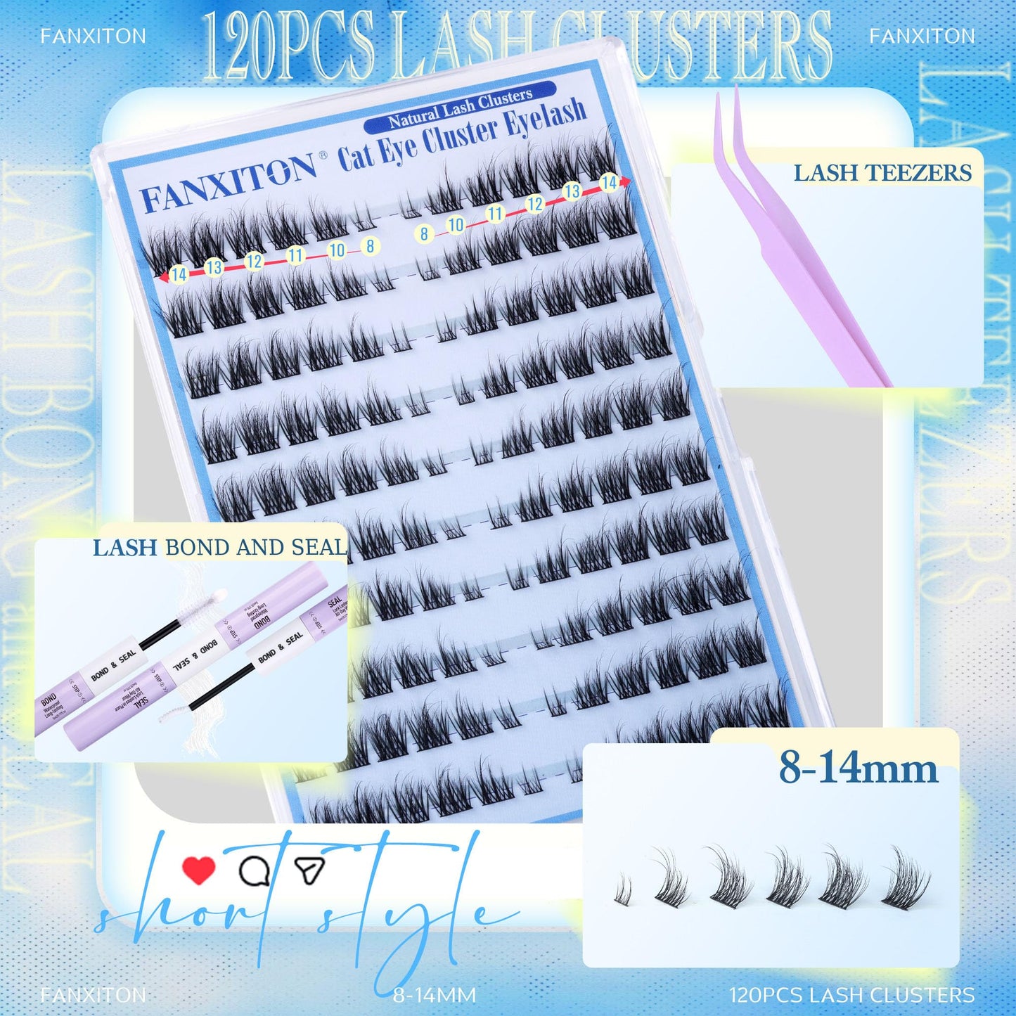 Natural Lash Clusters Kit Cat Eye Wispy DIY Lash Extension Kit Wispy Clusters Eyelash Extension Kit Thin Lash Band Individual Lashes Lash Bond Beauty and Personal Care FANXITON