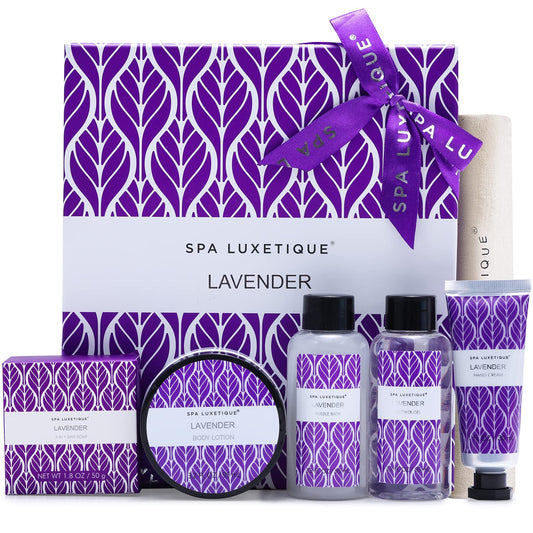 Spa Luxetique Lavender Spa Set, Bath Set for Women Gift, Relaxing Home Spa Kits Includes Body Lotion, Shower Gel, Bubble Bath, Hand Cream, Birthday