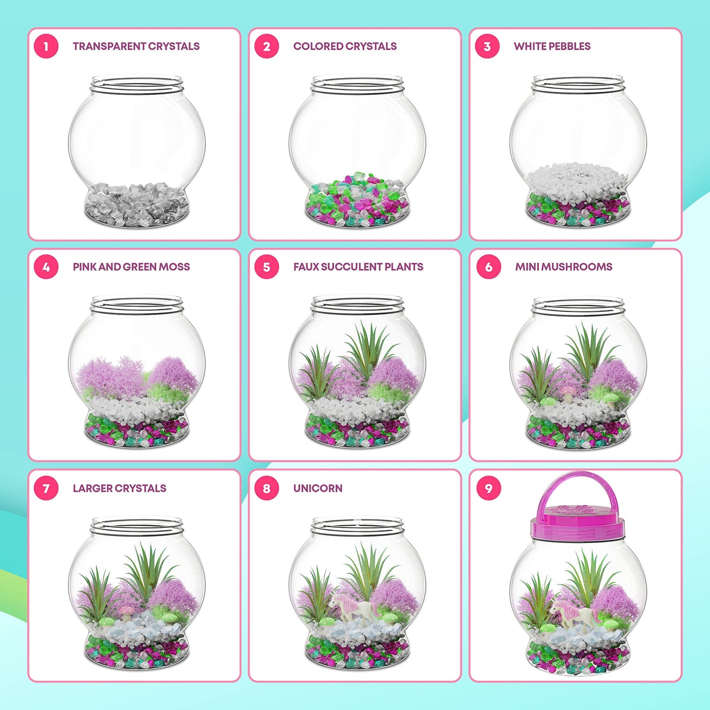 Dan&Darci Light-Up Unicorn Terrarium Kit for Kids – Magical DIY Unicorn Craft Set with Light-Up Jar – Arts & Crafts Gift for Girls & Boys Ages 4-12, Fun Birthday Present & Activity Kit